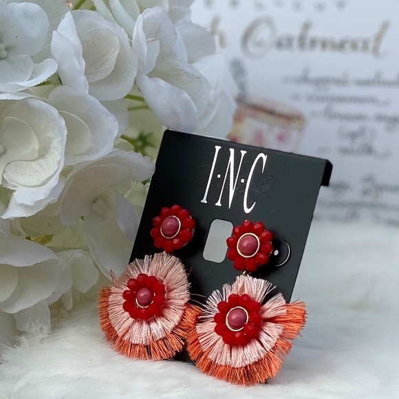 NWT INC INTL CONCEPTS CORAL & FRINGE EARRINGS - Picture 2 of 3